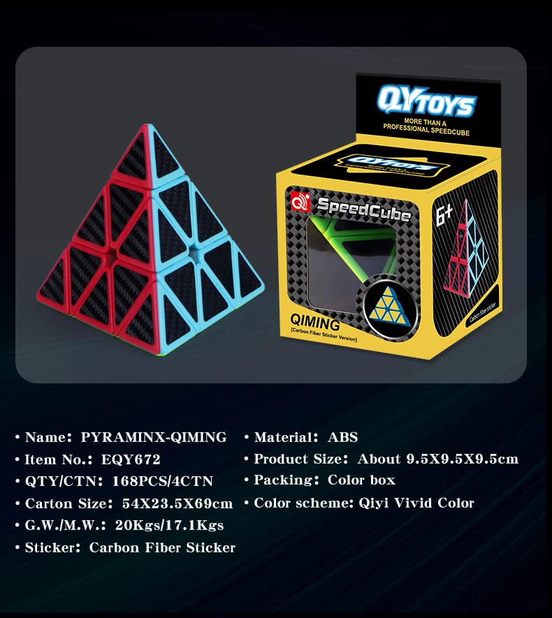 Roxenda Pyramid Speed Cube 3x3x3 Qiming Pyramid – Carbon Fiber Sticker, Pre-Lubed & Tensioned