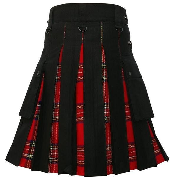 Royal Stewart Tartan and Black Cotton Modern Hybrid Utility Kilt