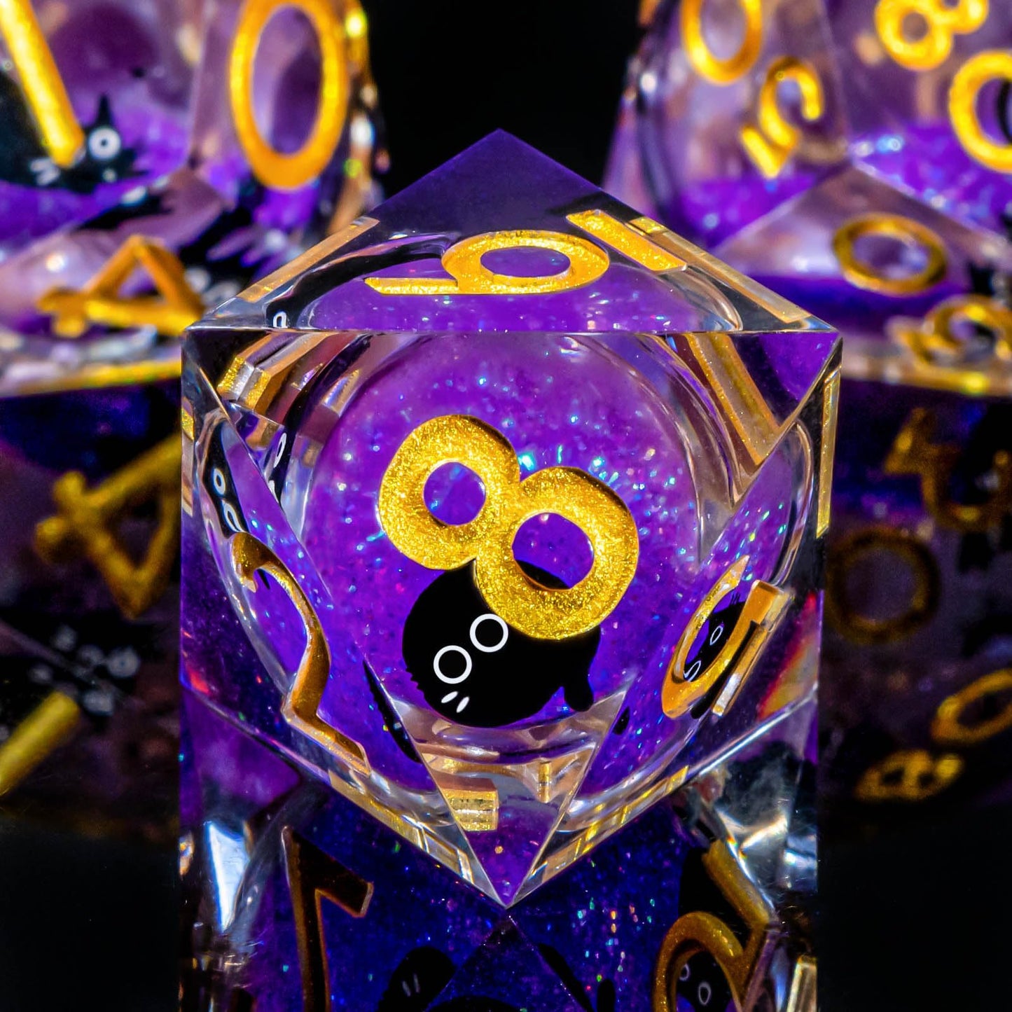 Roycevon Resin DND Dice Set - 7pc Liquid Core Cat Dice with Gift Box (Purple)