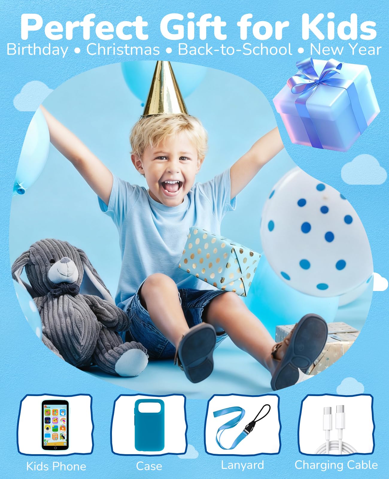 Rseaay Kids Phone — 220+ Educational Games, 3.97-Inch Touchscreen, 5MP Camera, Offline & Parental Controls