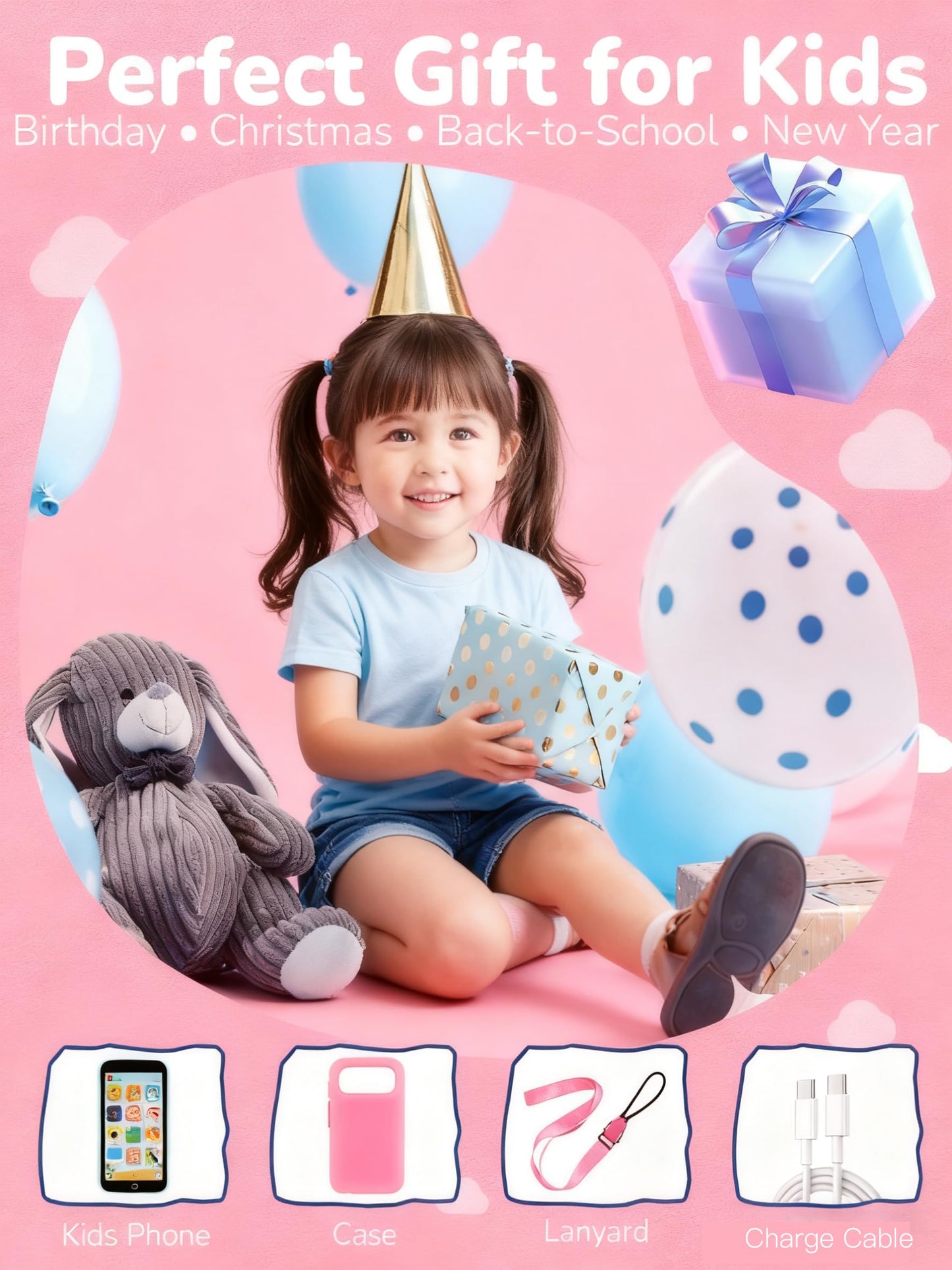 Rseaay Kids Phone: 220+ Educational Games, 3.97-inch Screen, 5MP Camera, No SIM/Wi-Fi, Parental Controls