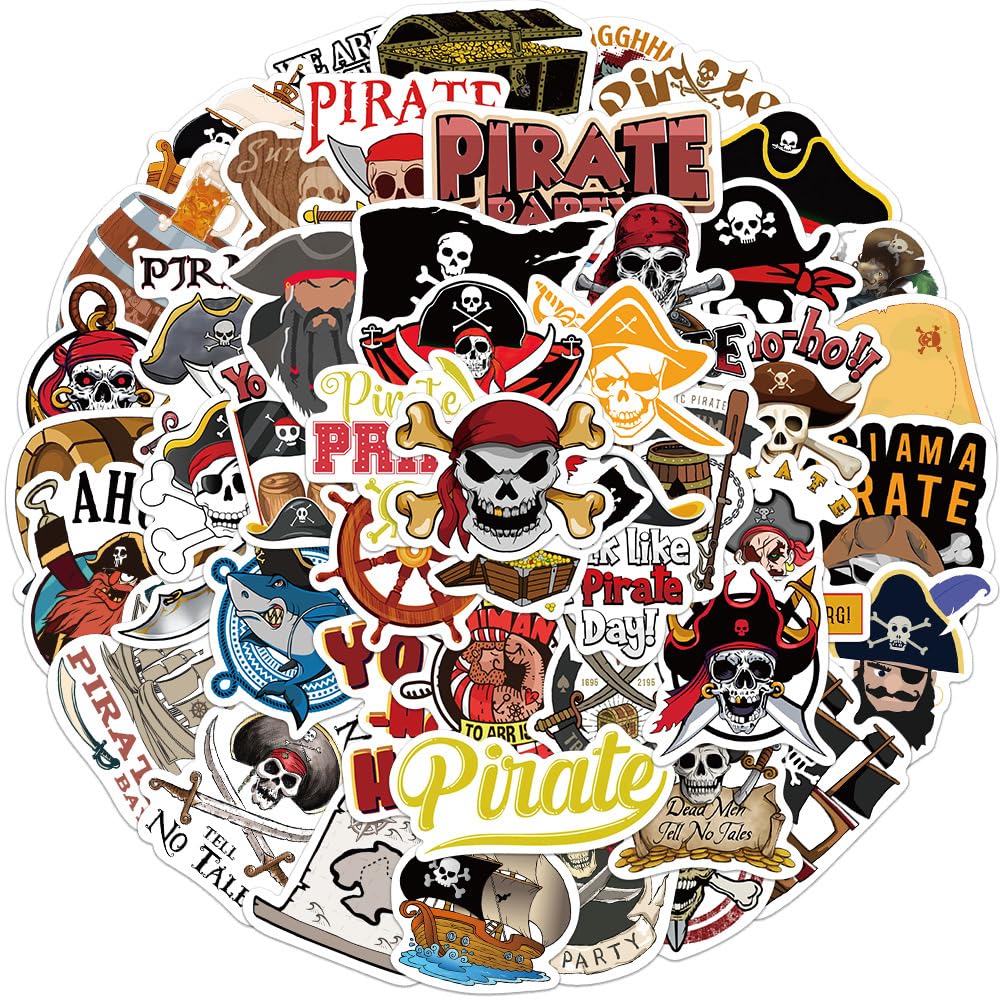 Rszwyk 50 Pcs Pirate Stickers Pack Skull and Crossbones – Party Favors