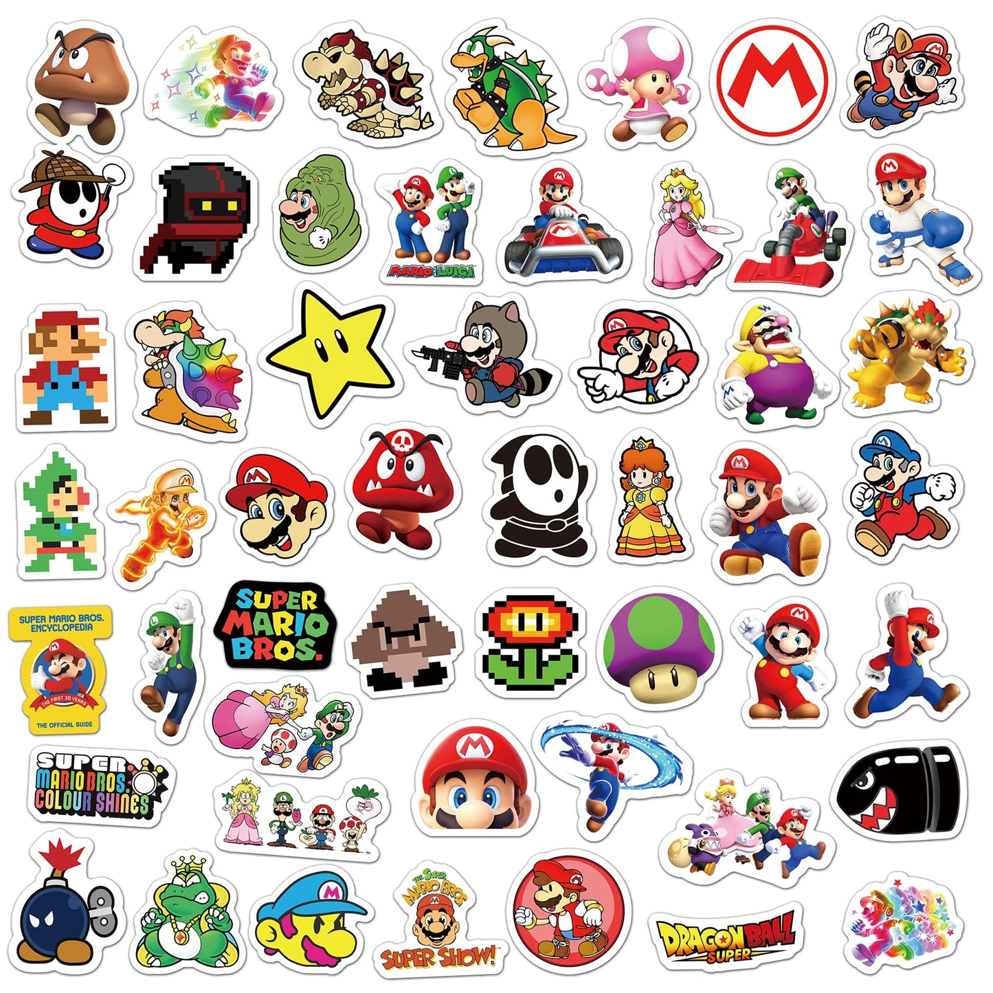 RUBANG 50pcs Mario Stickers – Waterproof Vinyl Decals for Water Bottles, Laptops, Skateboards