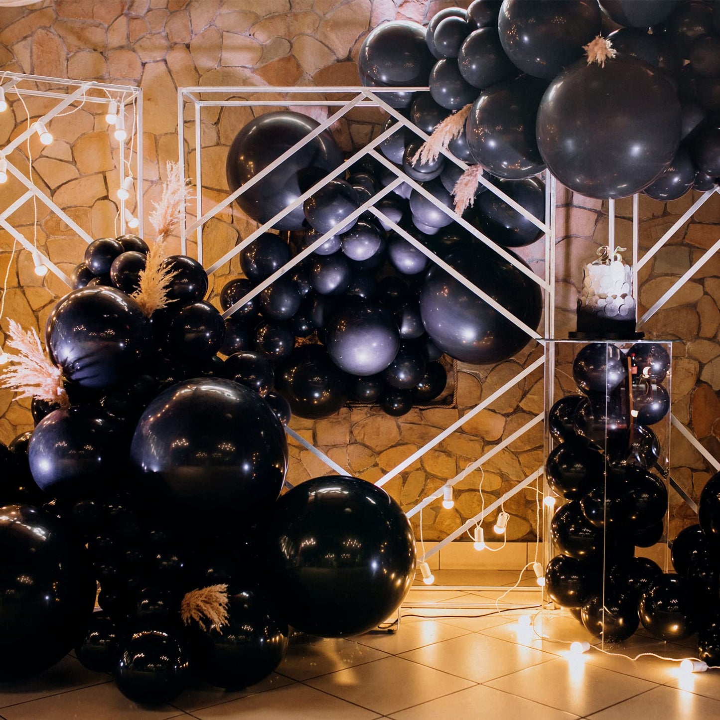 RUBFAC Black Balloons Kit 129pcs for Balloon Arch – 18/12/10/5 Inch Latex Balloons