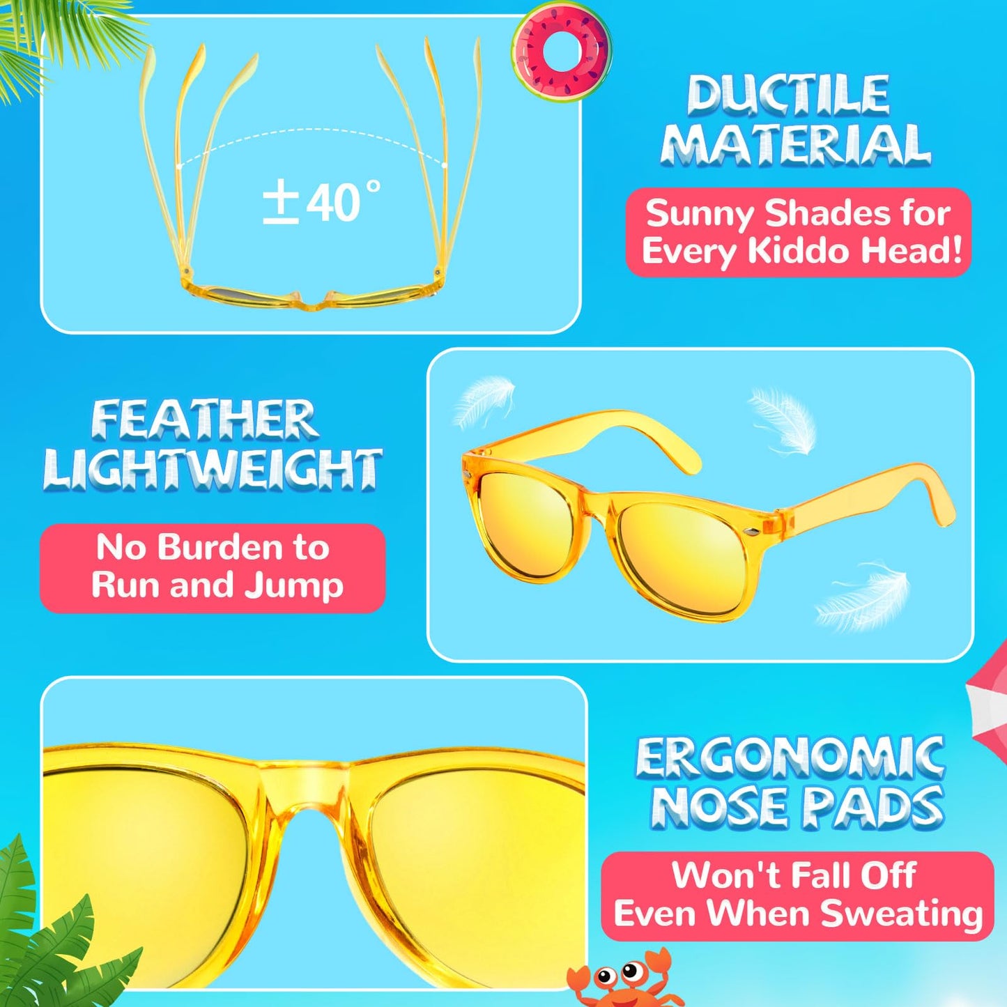 Rugort Kids Sunglasses 32-Pack Party Favors – UV400 Neon Colors for Ages 3-8