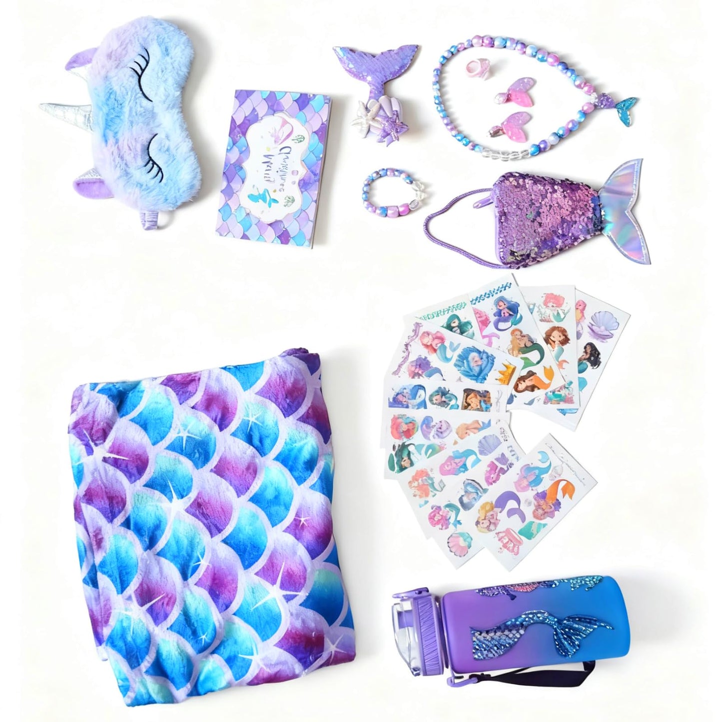 Runeaoys Mermaid Tail Blanket Gift Set for Girls 3-10 | Mermaid Toys, Diamond Art, Water Bottle & Accessories