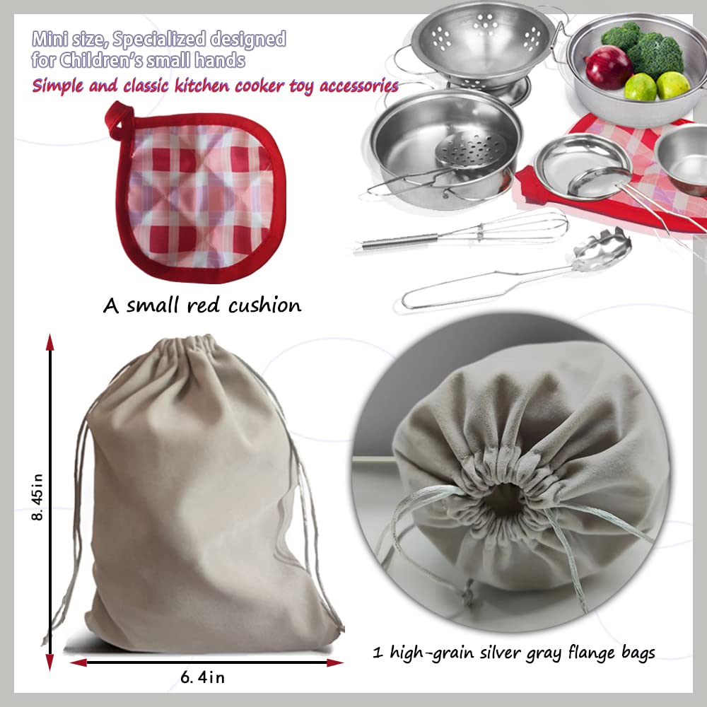 Rupnoflbui Mini Kids Kitchen Set — 11-Piece Stainless Steel Pretend Play Pots, Pans & Utensils