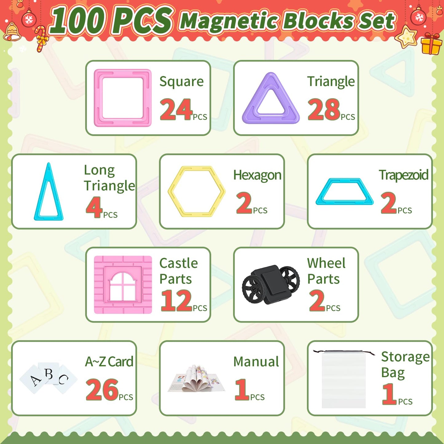 Rurvale 100Pcs Magnetic Blocks Set – STEM Building Tiles for Kids 3-8