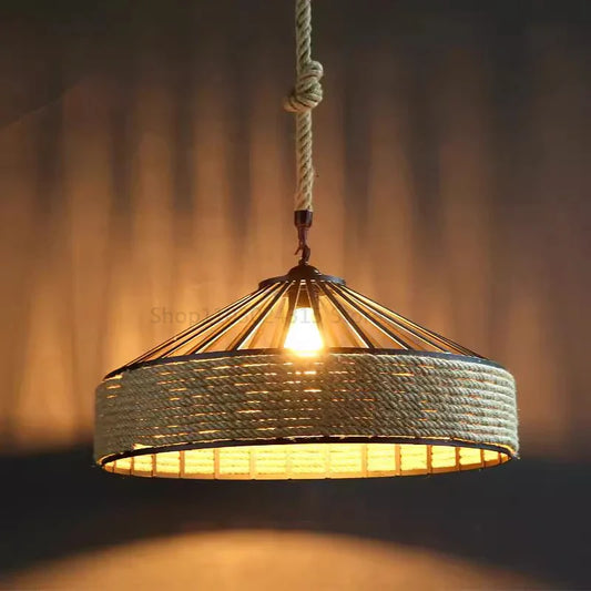 Rustic Hemp Rope Pendant Light – Industrial Retro Ceiling Lamp