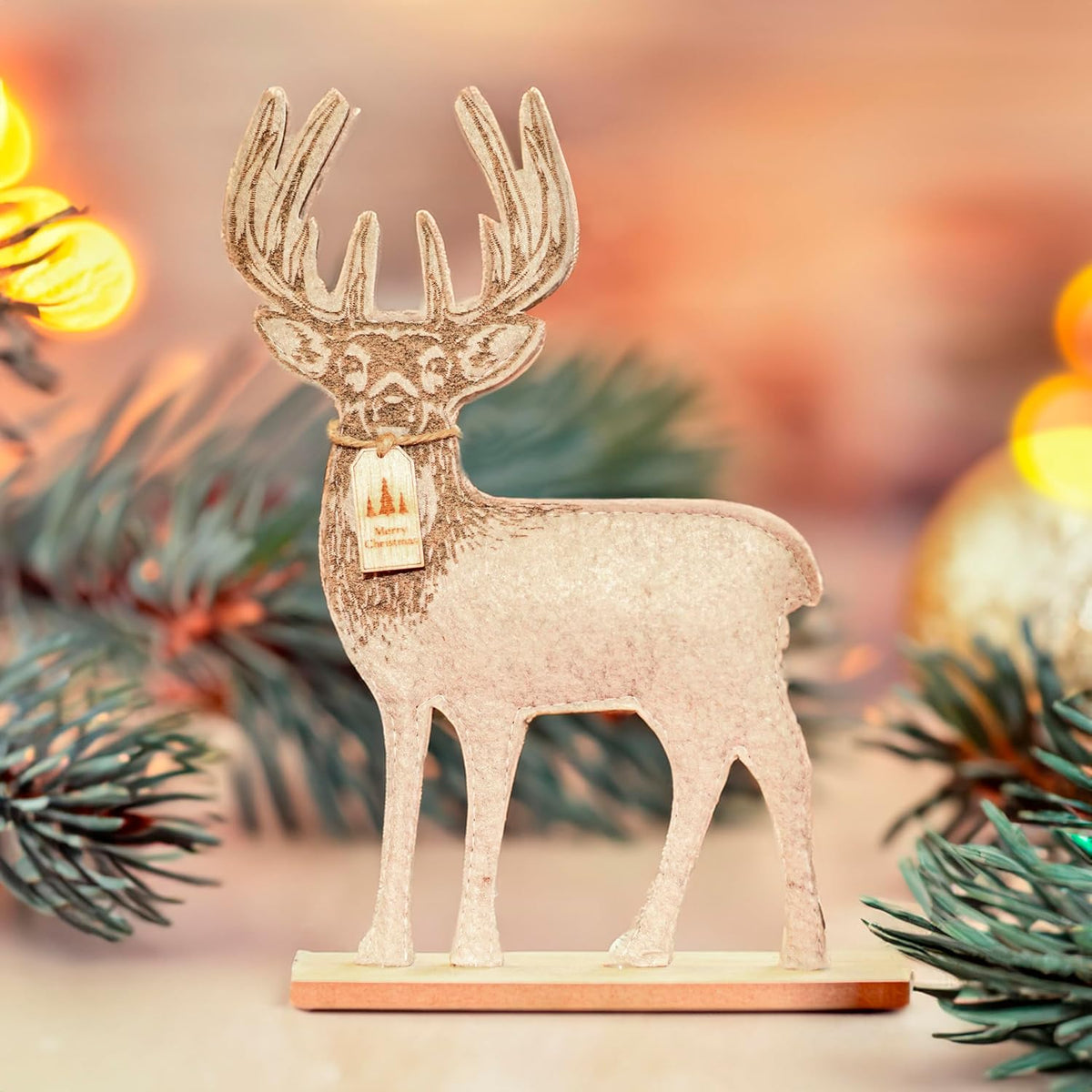 30cm Wooden Reindeer Christmas Decoration Rustic Ornament