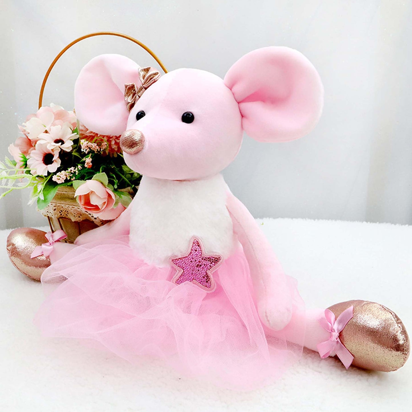 Ruzucoda Plush Mouse Ballet Doll - 15.5-inch Pink Ballerina Gift for Girls