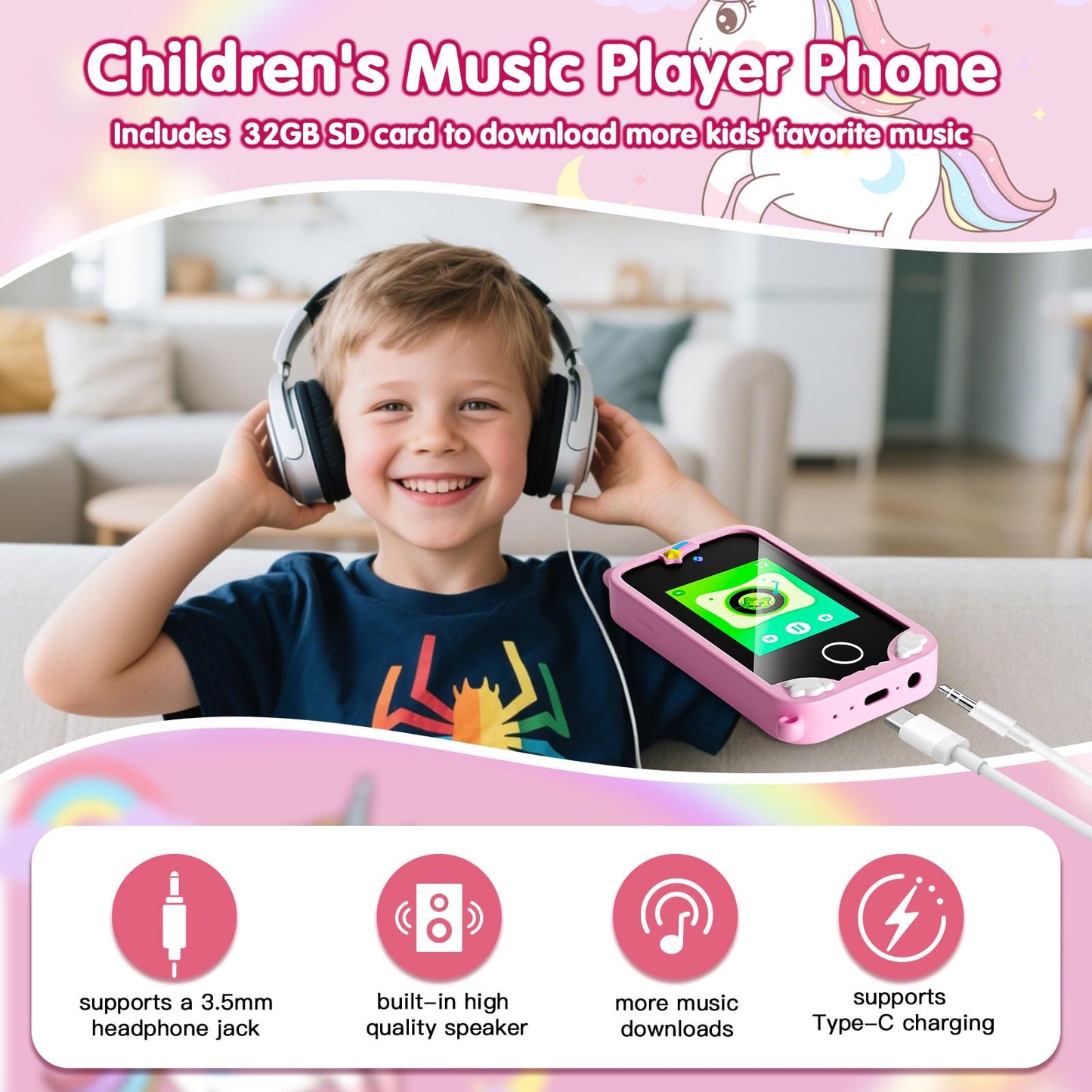 Rvwsx Kids Phone - 2.8-inch Touchscreen with Dual Cameras, 32GB Gift for Girls 3-10