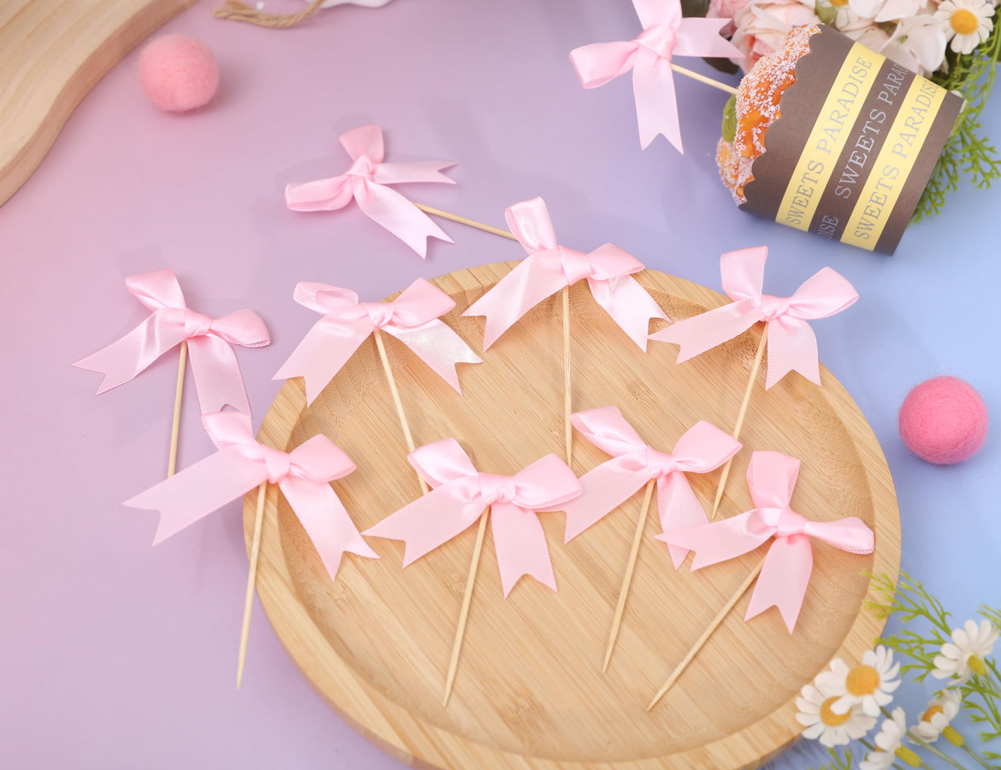 Rweseo Coquette Pink Bow Cupcake Toppers – Pink Bow Cake Toppers for Parties