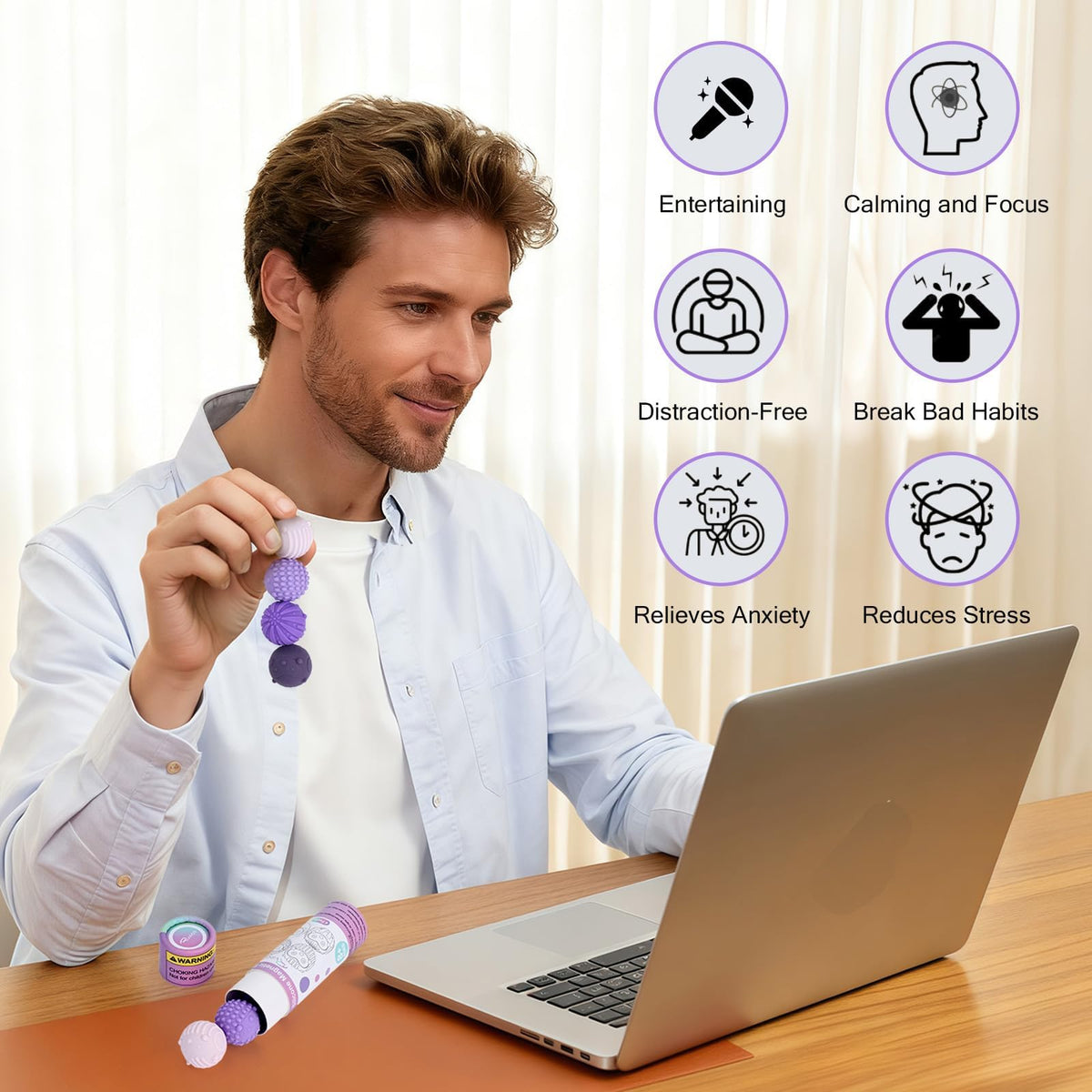 Ryaco Magnetic Fidget Balls - 4-Piece Silicone Stress Relief Toys (Purple) for Focus and Calm