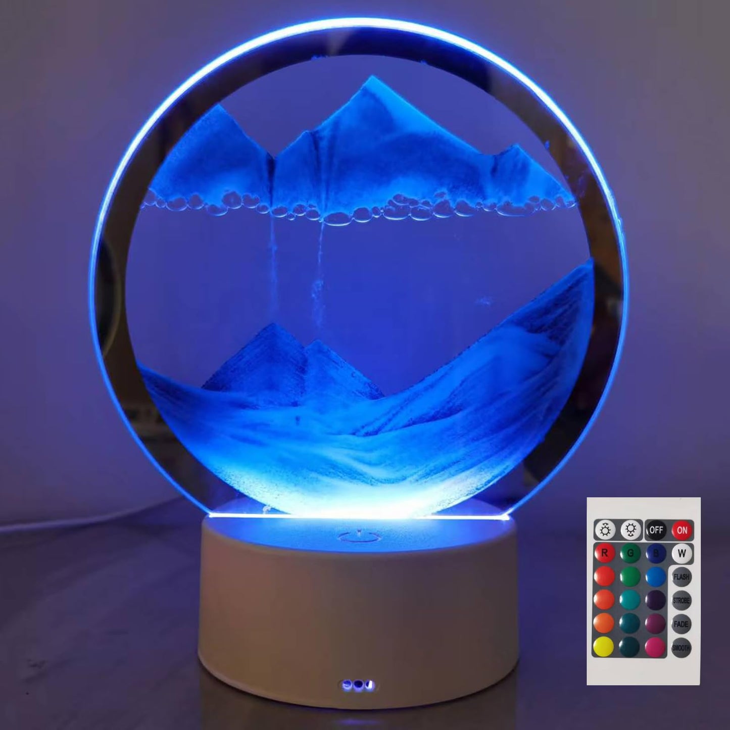 rysnwsu Moving Sand Art – Round Glass 3D Deep Sea Sandscape in Motion (Blue)