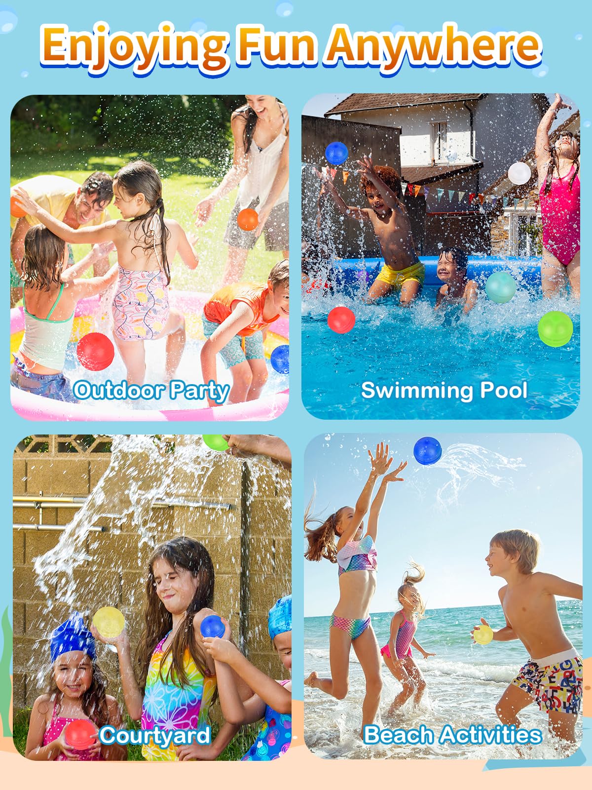 RYTABEE 24-Pack Reusable Water Balloons – Self-Sealing Silicone Water Bombs for Outdoor Summer Fun