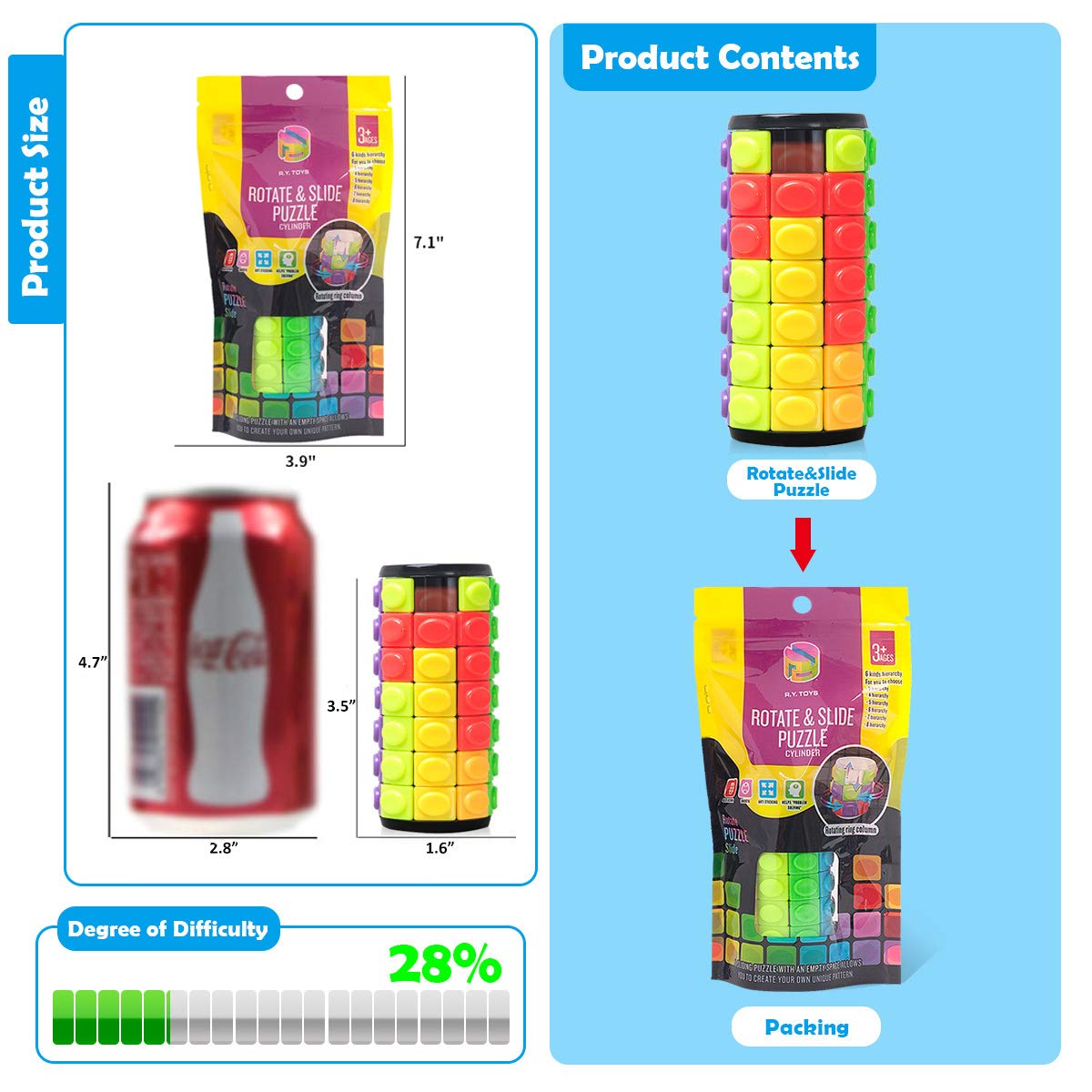 R.Y.TOYS Rotate & Slide Puzzle – 8 Colors, 7 Layers, Detachable Pieces