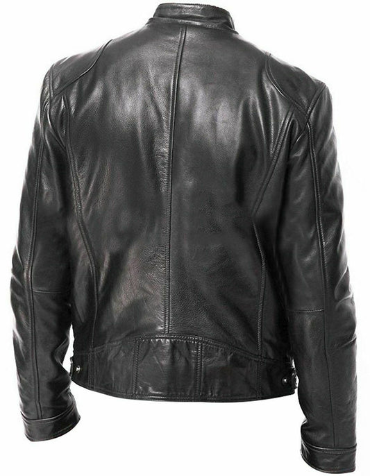 Mens Vintage Biker Cafe Racer Retro Black Motorcycle Slim Fit Genuine Cowhide Leather