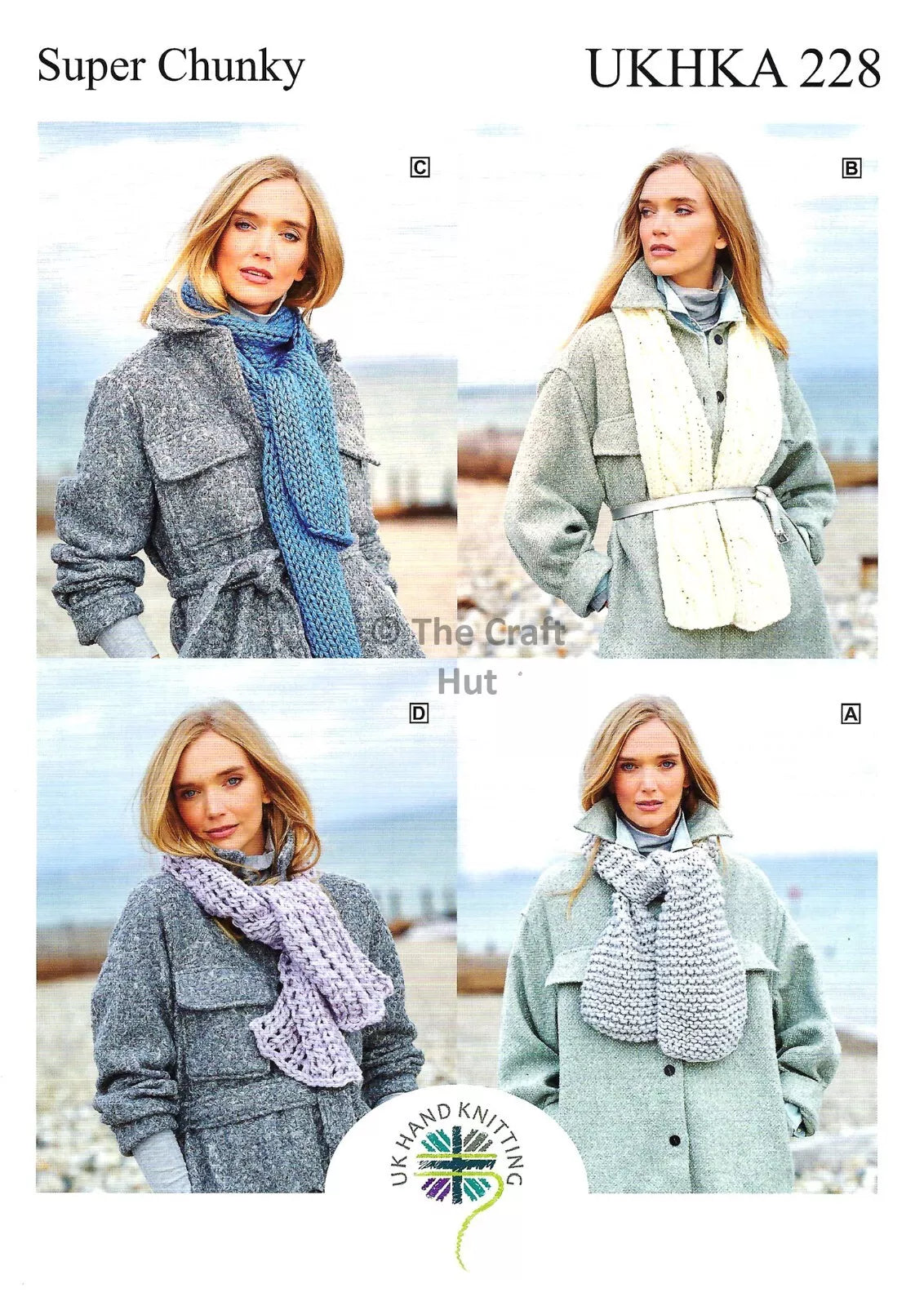 Hand Knitting PATTERN ONLY Super Chunky Men Women Child Scarves UKHKA228 New