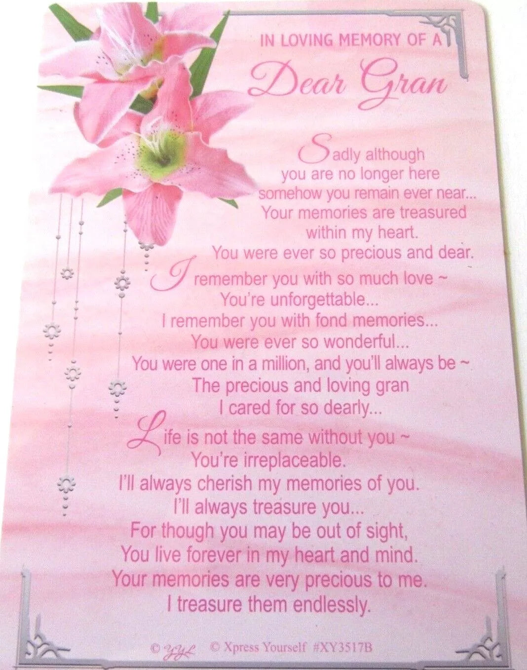 SENTIMENTAL GRAVESIDE MEMORIAL CARDS dear gran