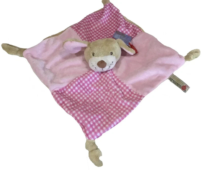 Keel Toys pink Gingham puppy dog Knotted Rattling Comforter Blanket Soft Toy