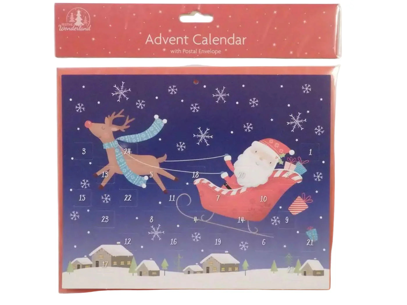 Traditional Christmas XMAS Advent Calendar Santa sleigh & reindeer