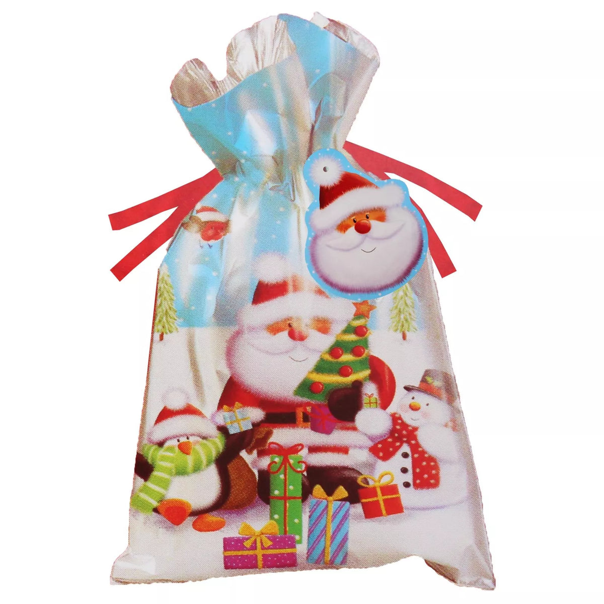 Christmas Present Sack and Tag Jumbo Printed Gift Bag Drawstring Top
