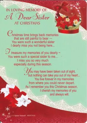 in loving memory of a dear sister at christmas graveside card