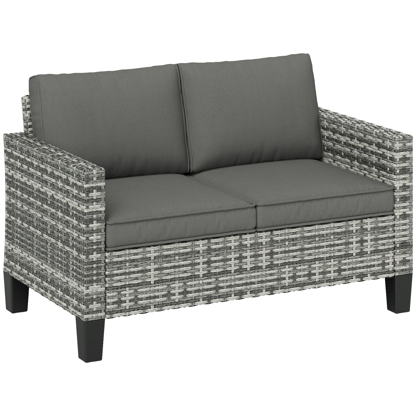 Outsunny Rattan Sofa with Cushions, 2 Seater Garden Furniture
