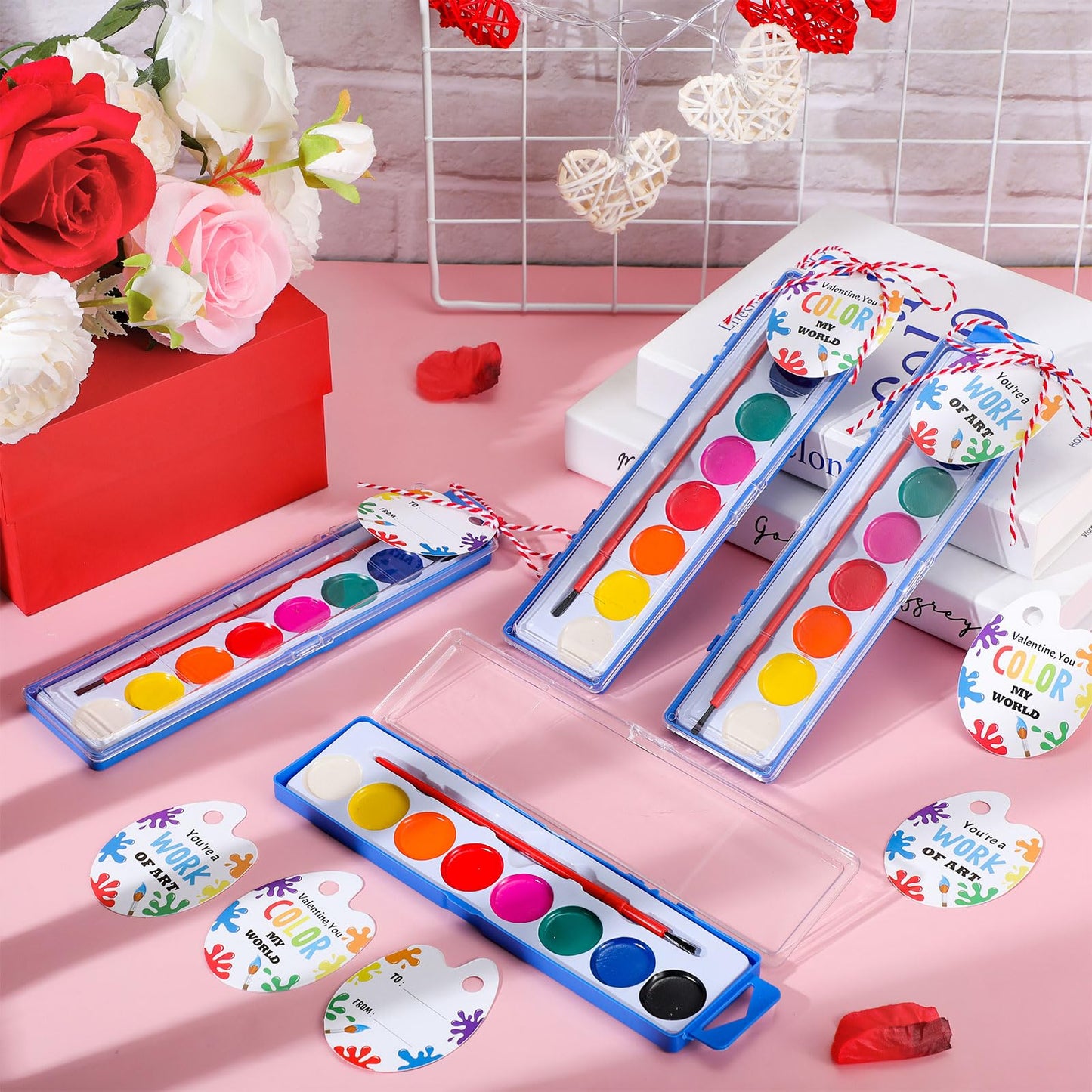 Sabary 30 Pack Watercolor Paint Set with Cards & Rope – Washable Kids Art Supplies for Parties