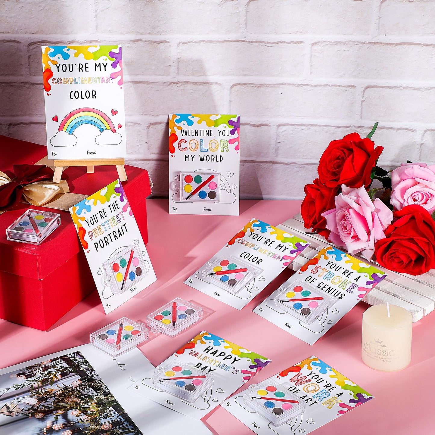 Sabary 36 Pack Valentines Day Watercolor Paint Sets with Gift Cards – Classroom Prizes & Party Favors