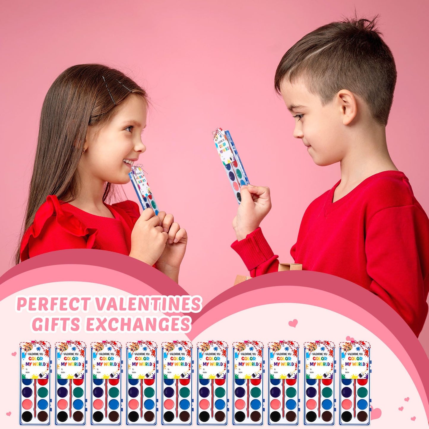 Sabary 30-Pack Valentine Watercolor Paint Sets with Gift Cards & 20m Rope