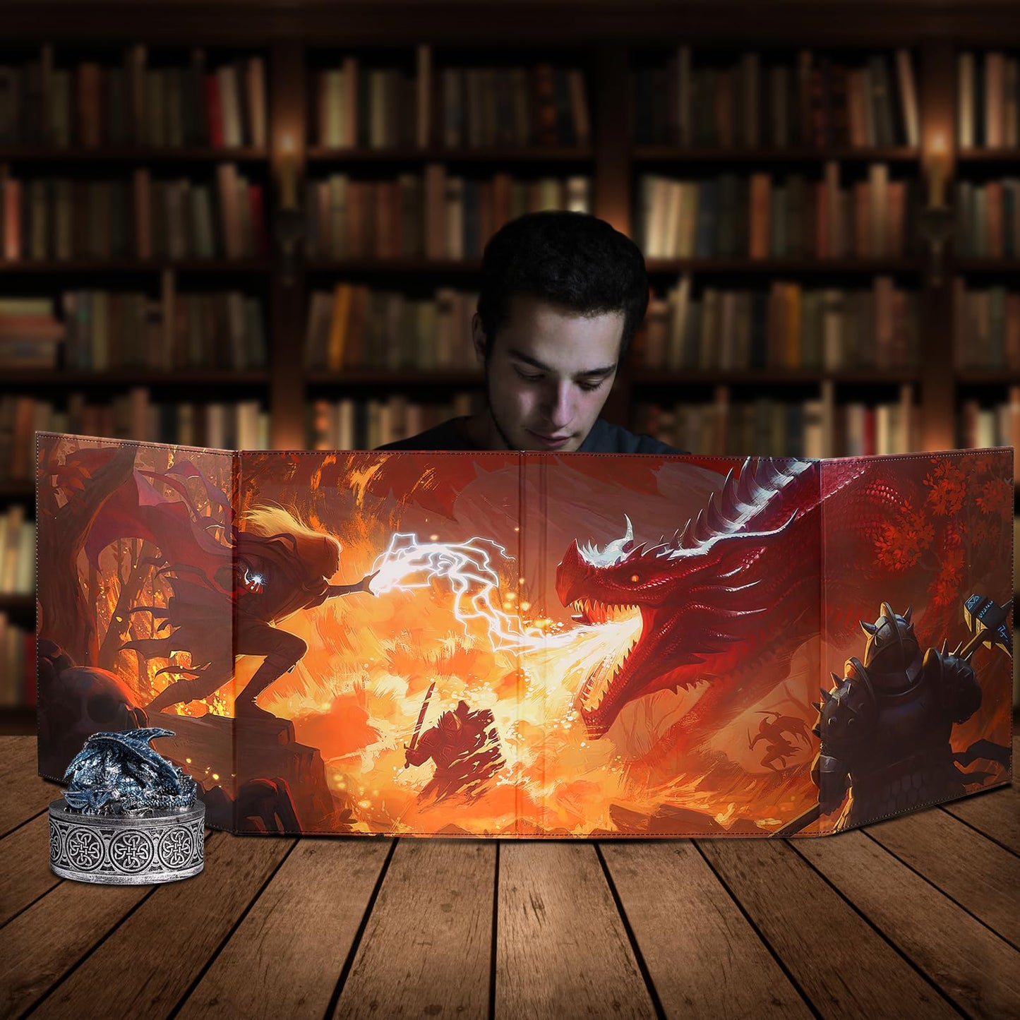 Sabermaster DND DM Screen Leather with 4 Wet-Erase Pockets – Portable 4-Panel Master Screen Screen A