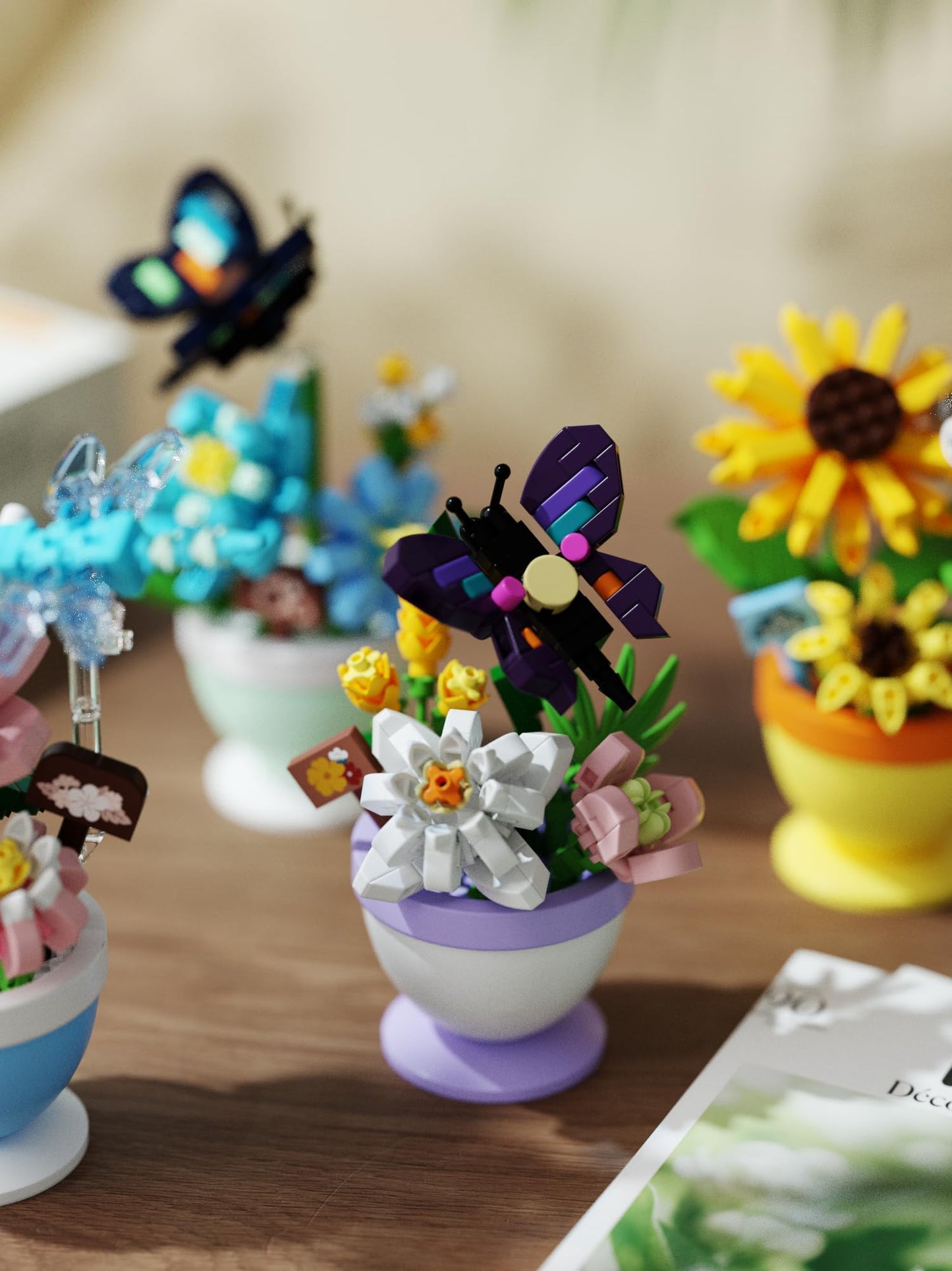 Sacblirr Mini Flower Bonsai: Daisy Butterfly DIY Potted Plant Blocks
