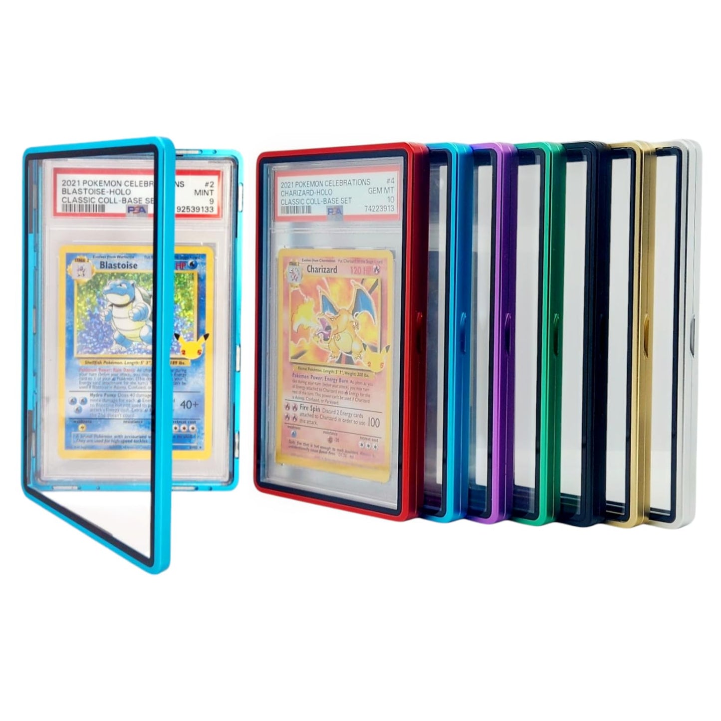 Safeguard TCG Solutions Metal PSA Slab Bumper Case – UV-Resistant Magnetic Aluminum for Graded Cards (Blue)
