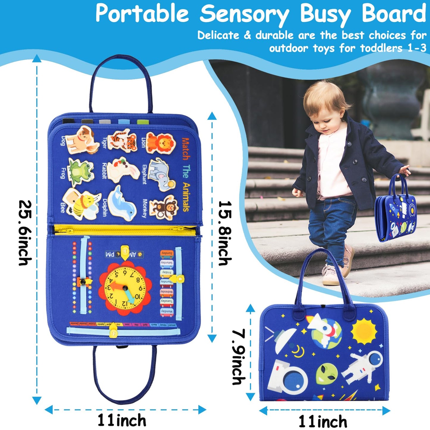 SaFeli Toddler Busy Board – Montessori Sensory Toy Blue