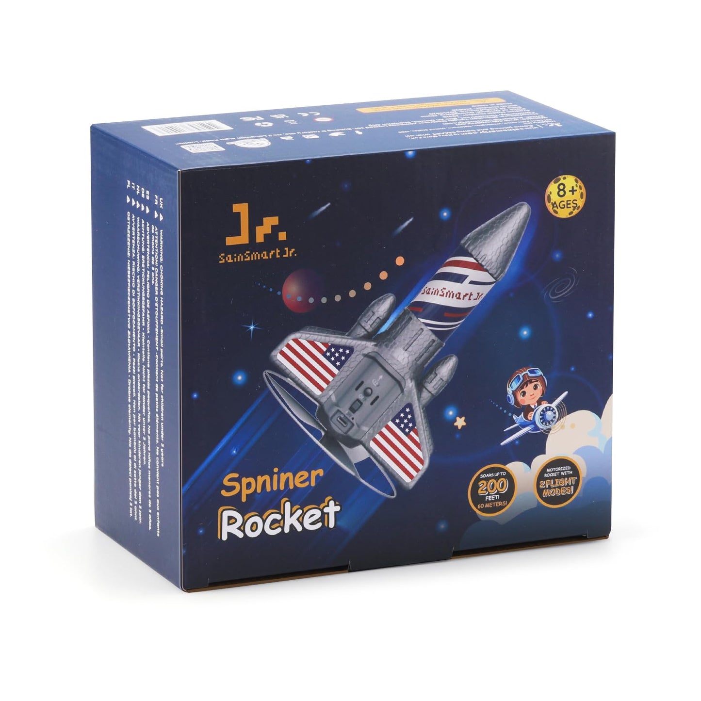 SainSmart Jr. Rocket Launcher - Upgraded 200 ft Self-Launching LED Rocket Toy for Kids 8-12