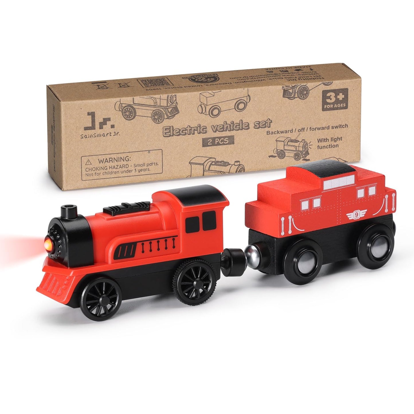 SainSmart Jr. Magnetic Motorized Wooden Train Set – 2-Pack, Compatible with Major Brands