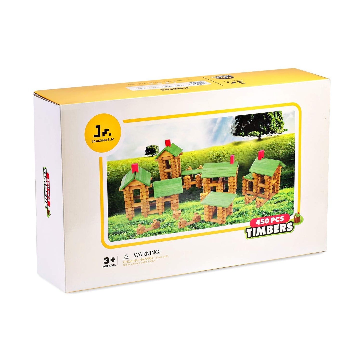 SainSmart Jr. 450 PCS Wooden Log Cabin Set — STEM Building Kit for Toddlers 3+