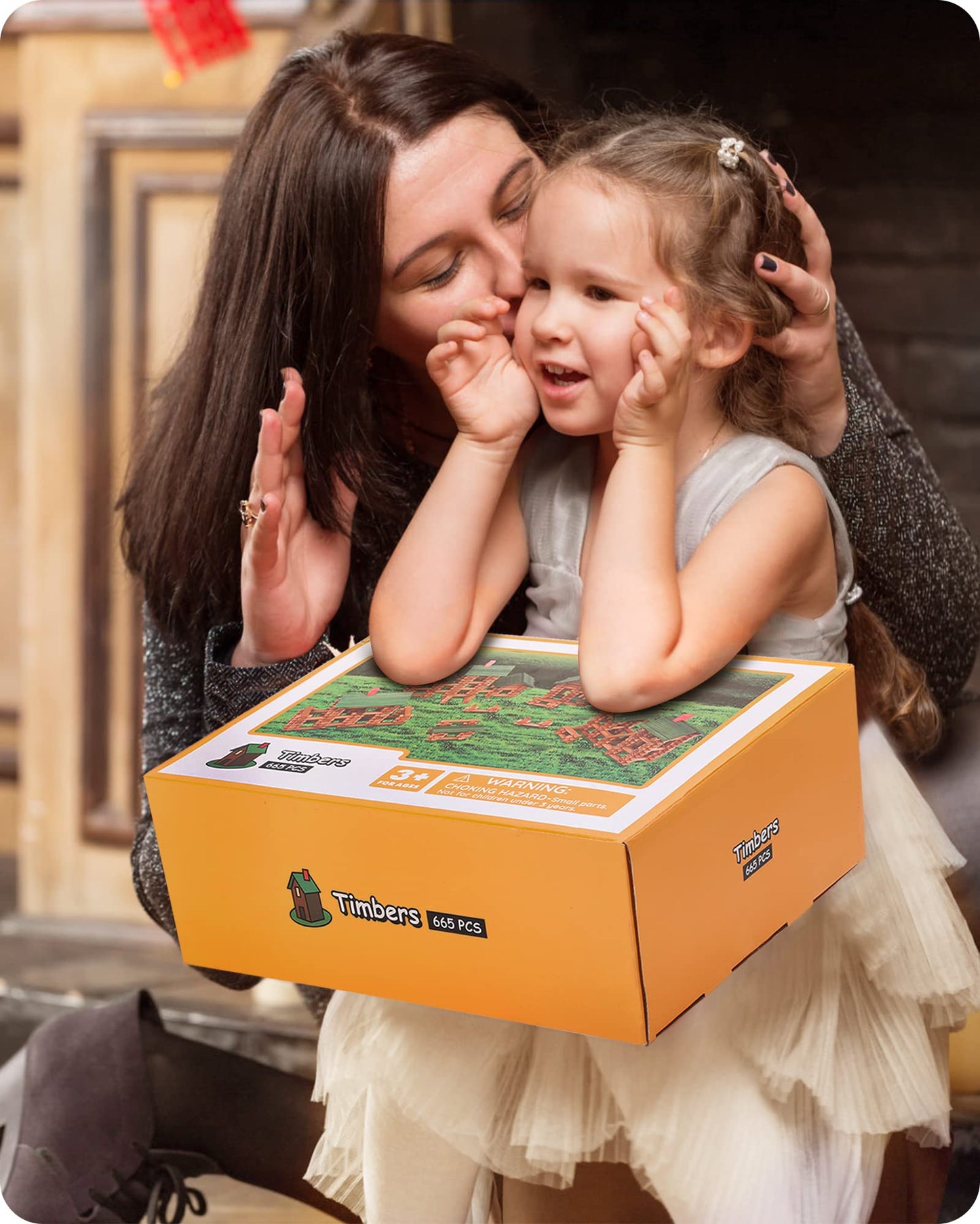SainSmart Jr. 665 PCS Wooden Log Cabin Set for Toddlers — Classic STEM Construction, Lincoln Logs Compatible