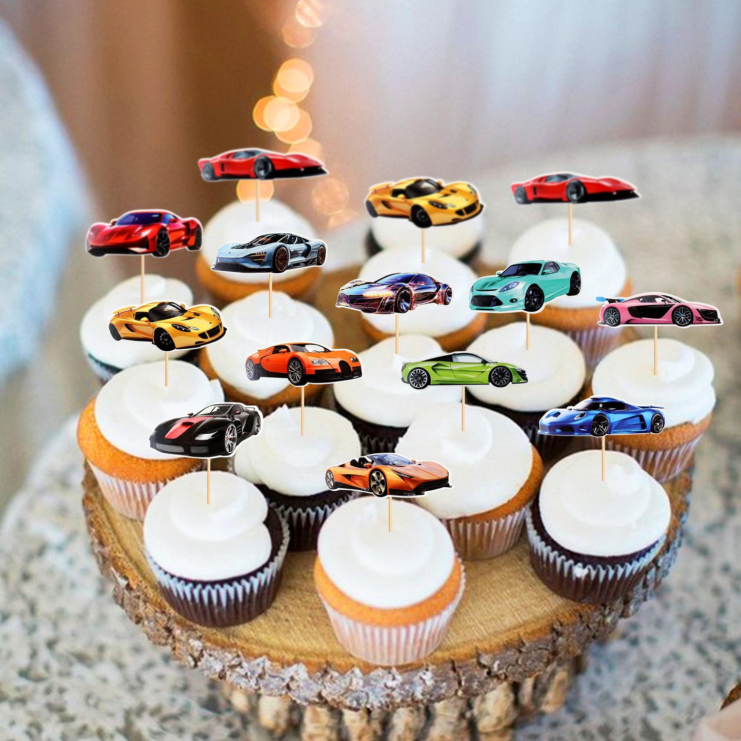 SAMOKA Racing Car Cupcake Toppers – 24 Pcs Rider Theme Cupcake Decorations for Baby Shower