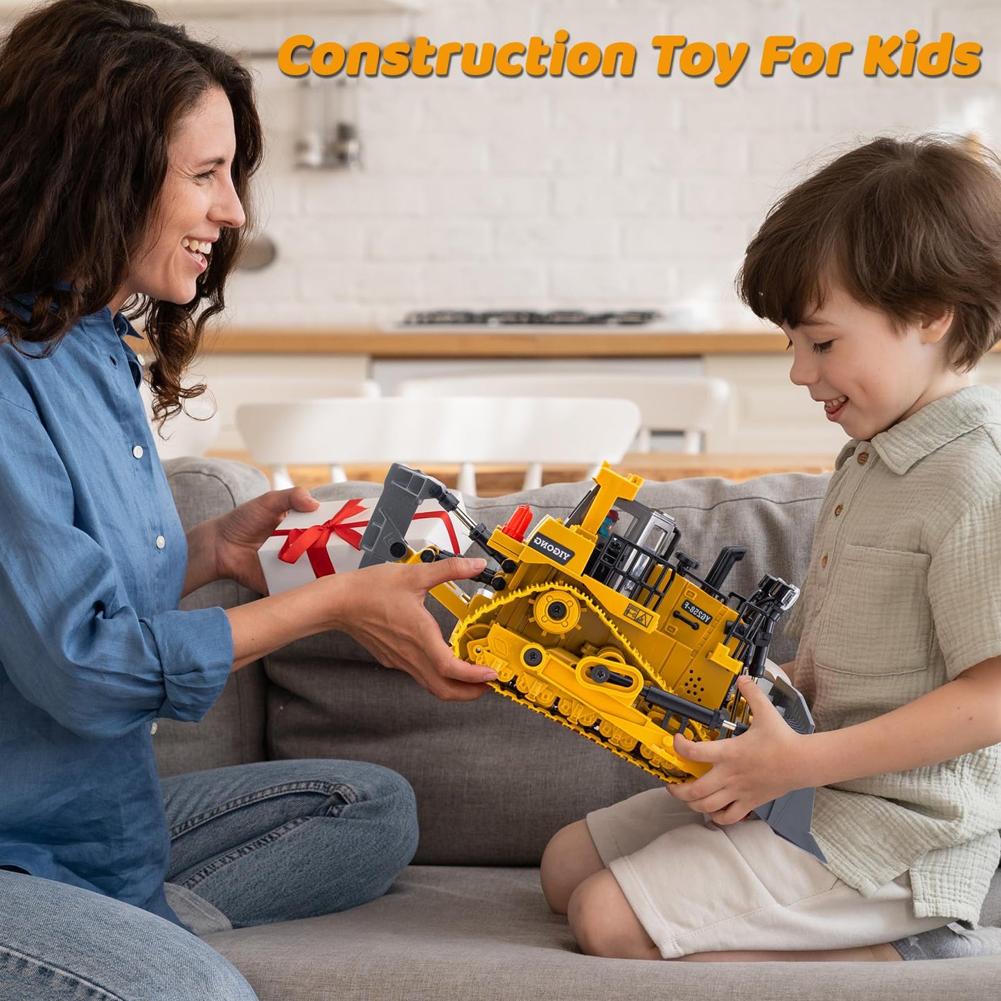 Samtop Rc Bulldozer Toys - Realistic 9-Channel 2.4GHz RC Loader with Light & Sound for Kids Aged 7-12