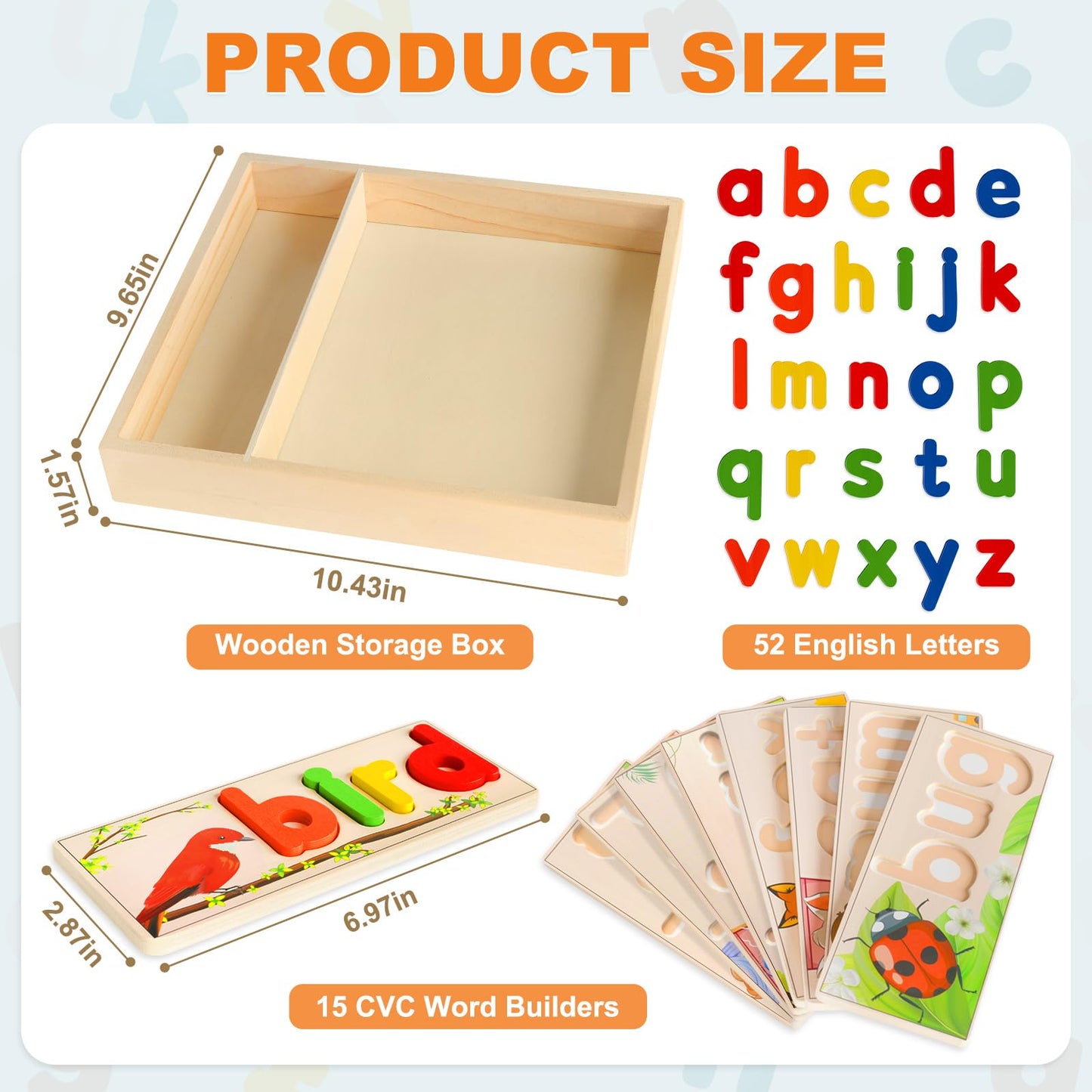 SANANT Wooden See & Spell Learning Toys – Alphabet Cards, CVC Word Builder, Montessori Preschool Gift