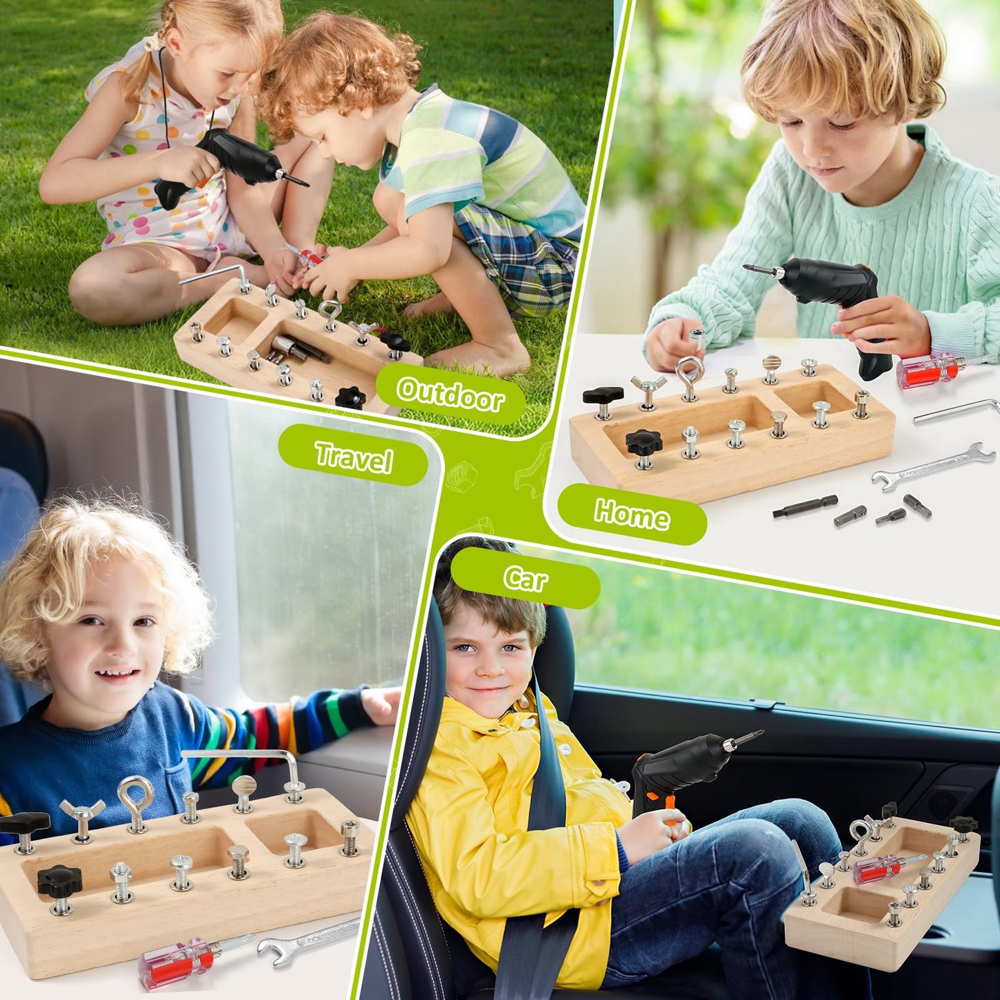 SANANT Montessori Screwdriver Board Set – 21-in-1 Wooden STEM Toy with Electric Drill (Ages 3–6)