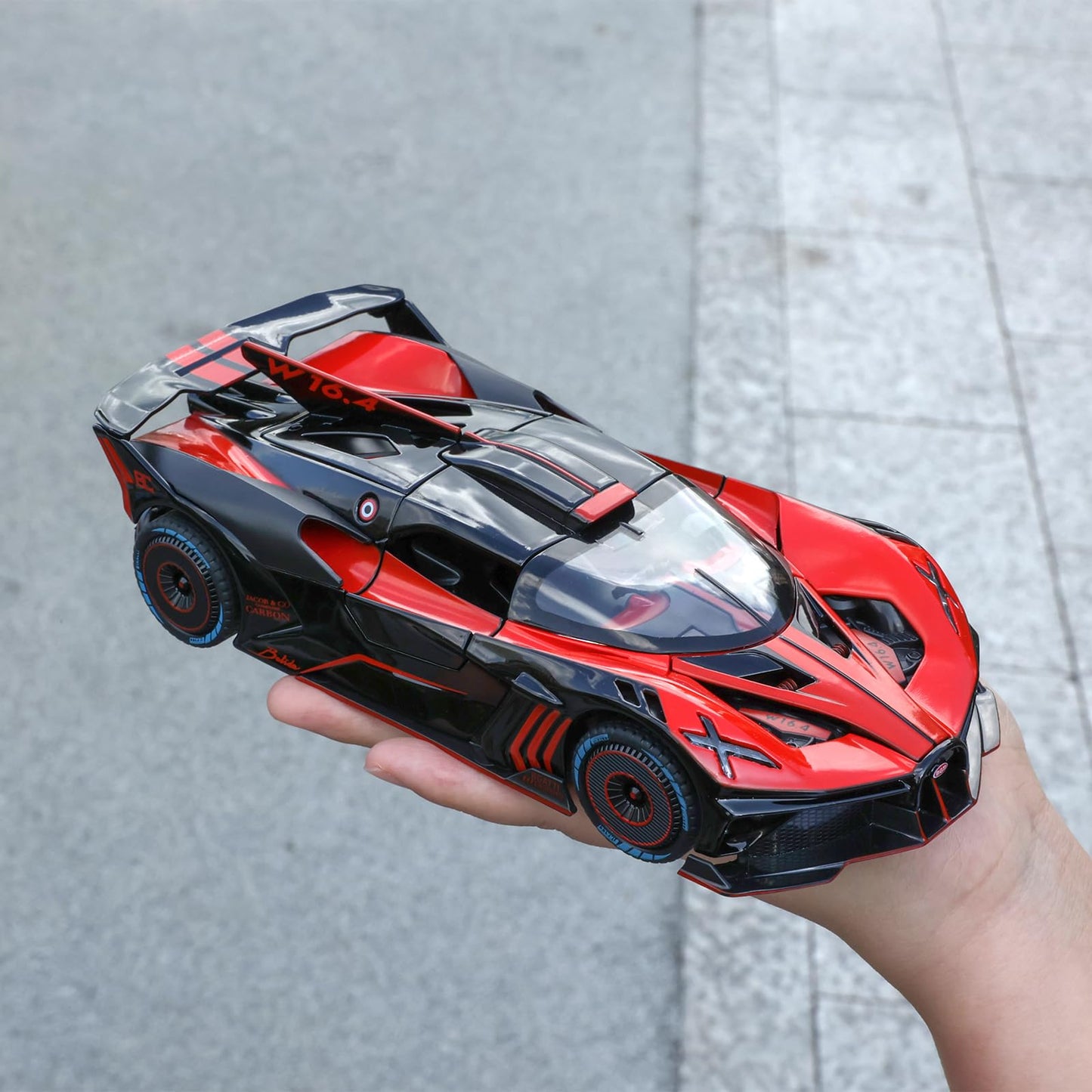SASBSC 1:24 Bugatti Bolide Diecast Toy Car with Lights, Pull-Back Action, and Realistic Sound – Red
