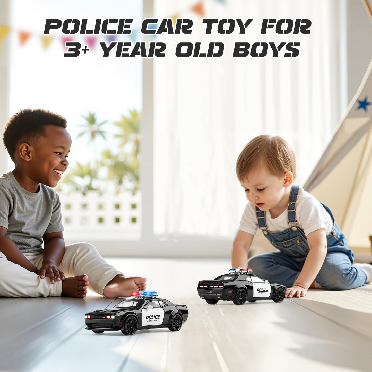 SASBSC Police Car Diecast 1:32 Scale – Light & Sound Pull-Back Car for Kids 3–12