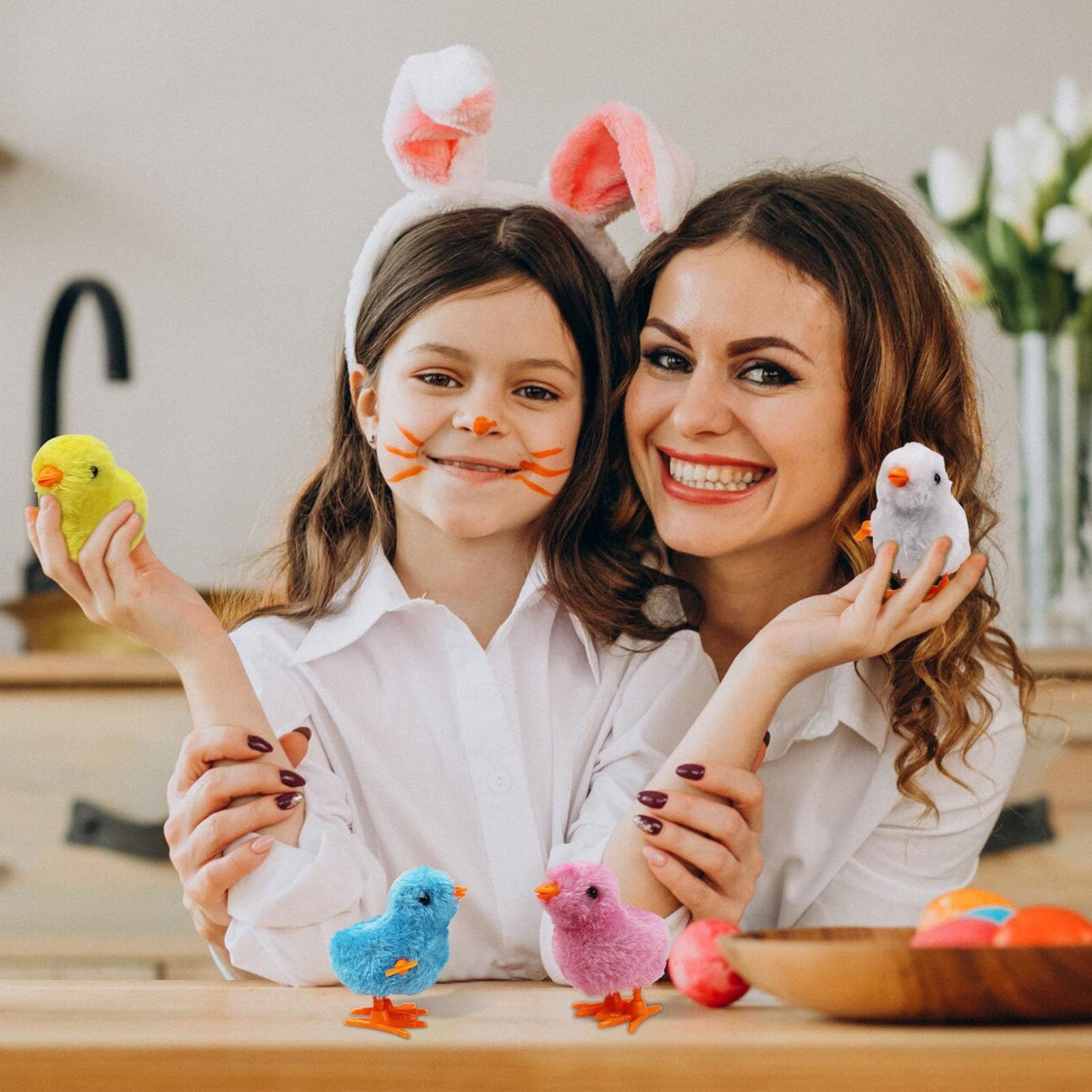 SAURAWAN 2-Pcs Chicken Plush Wind-Up Toys for Kids and Toddlers | Soft Jumping Chick Easter Gift