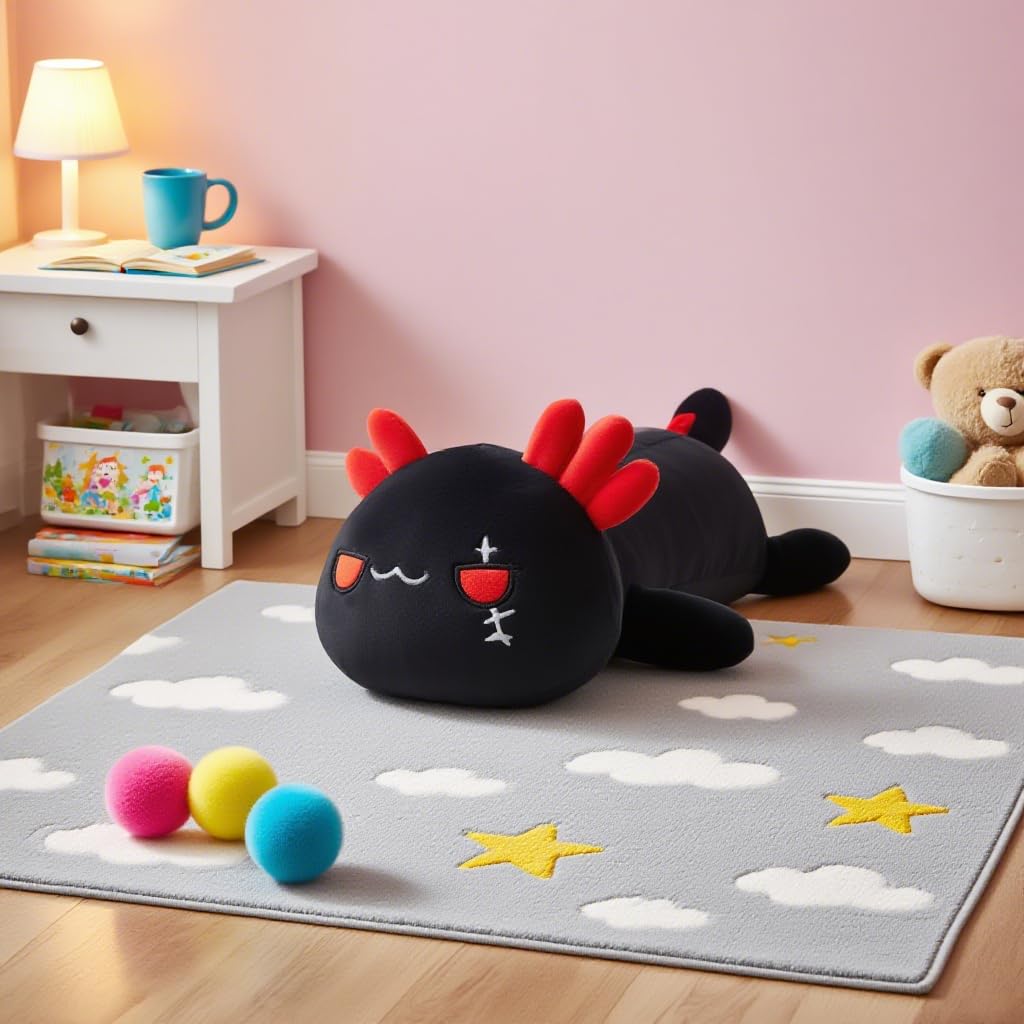 Sausudols Black Axolotl Plush – 12-Inch Soft Axolotl Stuffed Animal for Kids