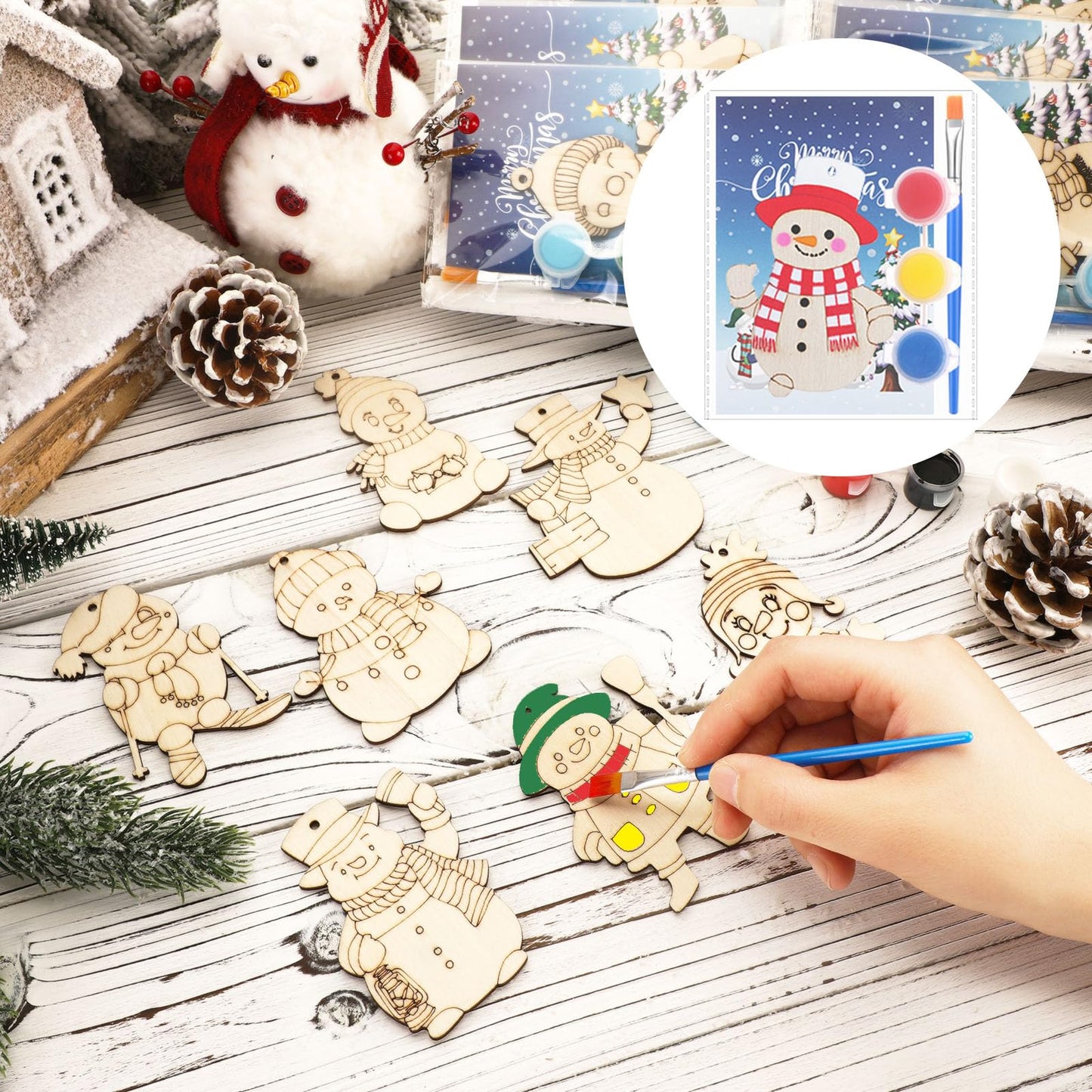 Saypacck 24 Pcs Winter Snowman Craft Kit – DIY Ornaments & Painting Set