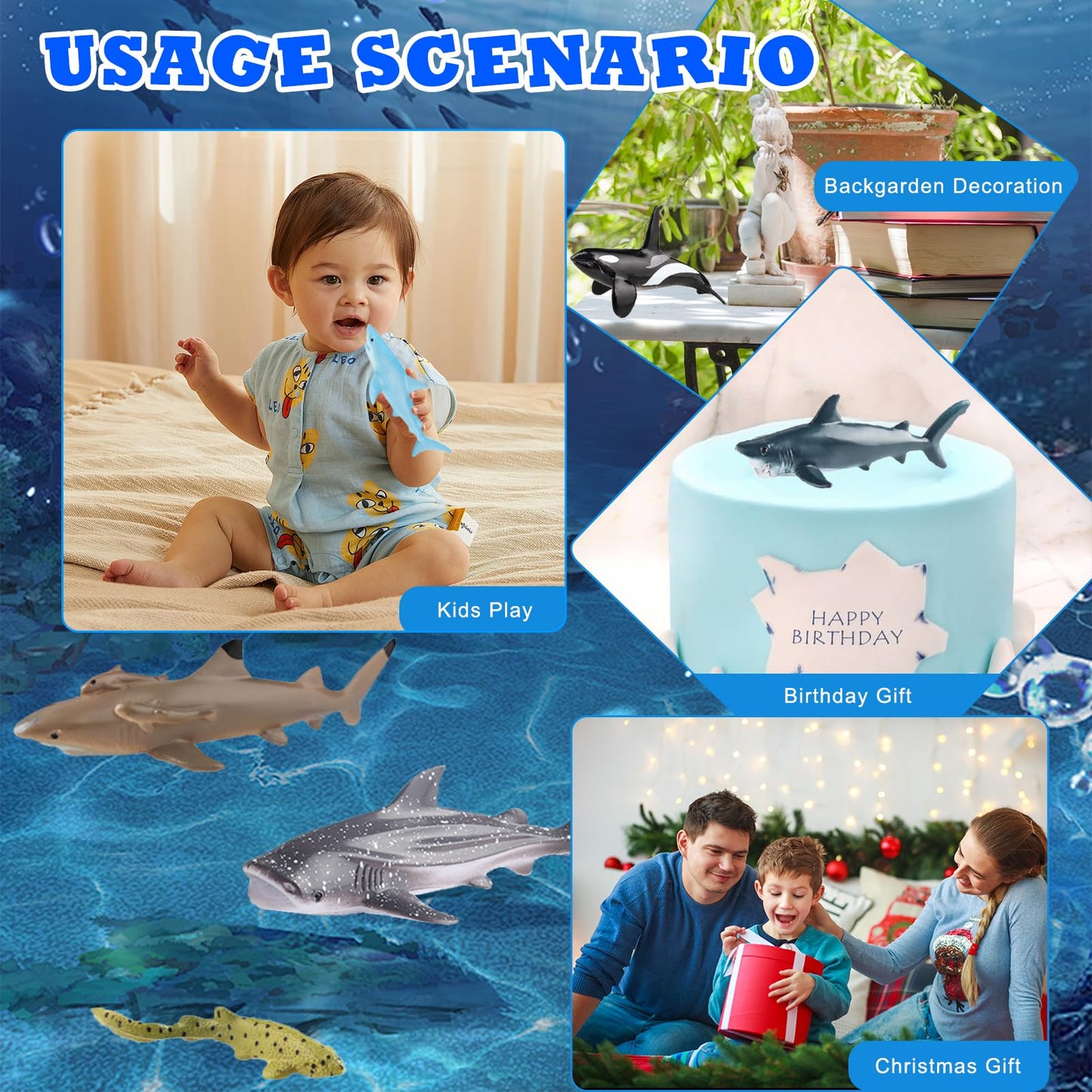 SCAHOW 12pc Sea Animal Figures - Realistic Ocean Toys Set (Whale, Shark, Octopus)
